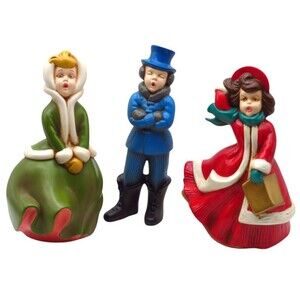 Vintage 3 Atlantic Mold Ceramic Christmas Carolers Man and 2 Lady Figurines 9"